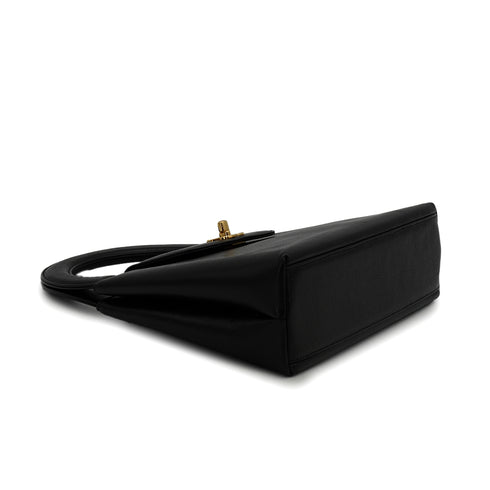 VINTAGE CHANEL TURN LOCK HAND BAG BLACK CAVIAR SKIN GOLD HARDWARE 90341844