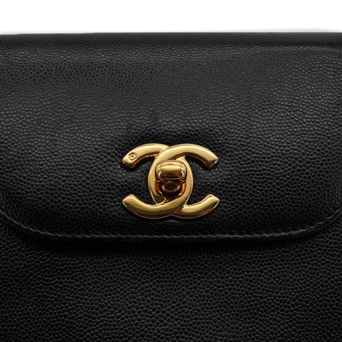 VINTAGE CHANEL TURN LOCK HAND BAG BLACK CAVIAR SKIN GOLD HARDWARE 90341844