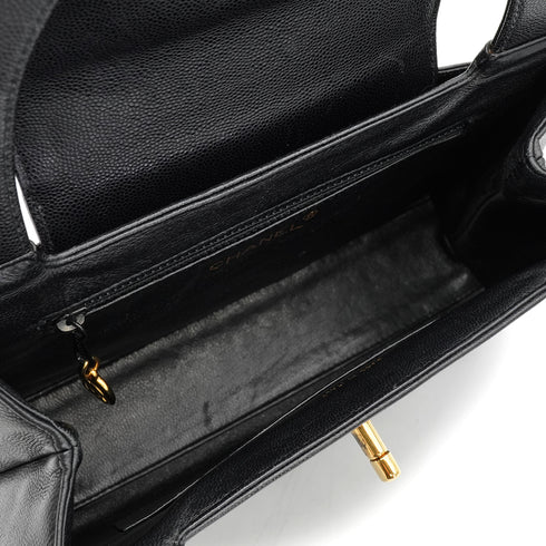 VINTAGE CHANEL TURN LOCK HAND BAG BLACK CAVIAR SKIN GOLD HARDWARE 90341844