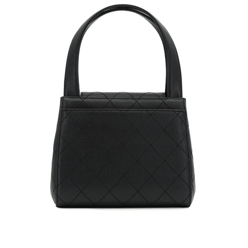 VINTAGE CHANEL TURN LOCK HAND BAG BLACK CAVIAR SKIN PLASTIC HARDWARE 90341845