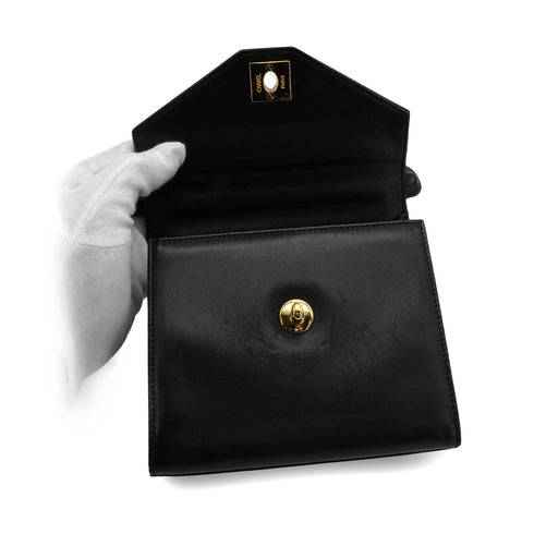 VINTAGE CHANEL TURN LOCK HAND BAG BLACK LAMB SKIN GOLD HARDWARE 90341852