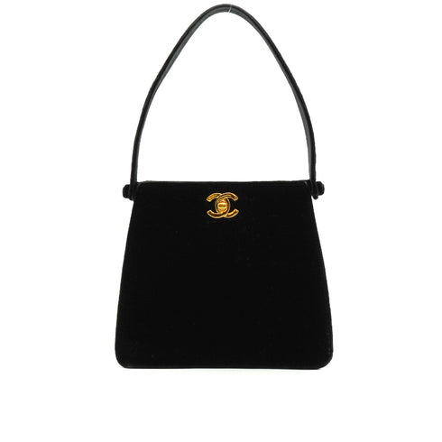 VINTAGE CHANEL TURN LOCK HAND BAG BLACK VELOUR GOLD HARDWARE 90342582