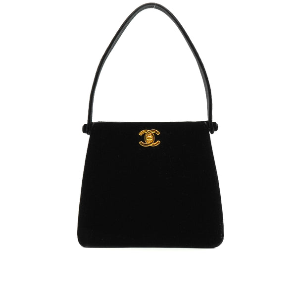 VINTAGE CHANEL TURN LOCK HAND BAG BLACK VELOUR GOLD HARDWARE 90342582