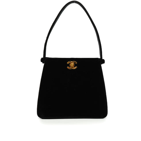 VINTAGE CHANEL TURN LOCK HAND BAG BLACK VELOUR GOLD HARDWARE 90342582