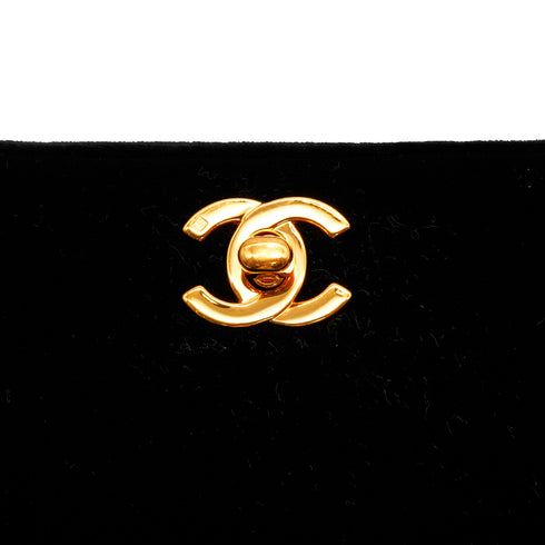 VINTAGE CHANEL TURN LOCK HAND BAG BLACK VELOUR GOLD HARDWARE 90342582