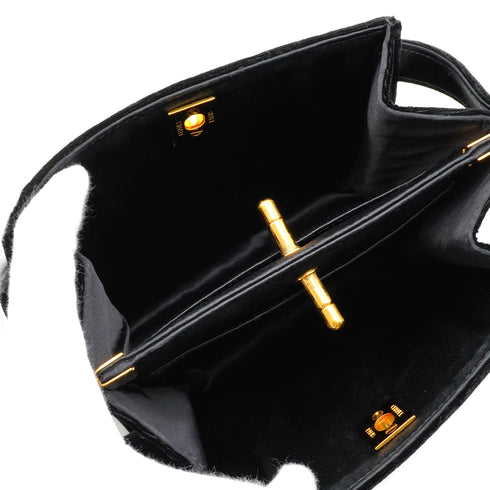 VINTAGE CHANEL TURN LOCK HAND BAG BLACK VELOUR GOLD HARDWARE 90342582