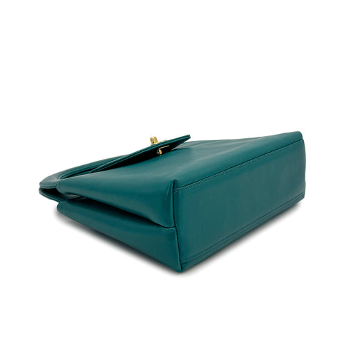 VINTAGE CHANEL TURN LOCK HAND BAG GREEN LAMB SKIN GOLD HARDWARE 90319994