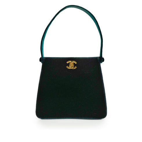 VINTAGE CHANEL TURN LOCK HAND BAG GREEN VELOUR GOLD HARDWARE 90342583