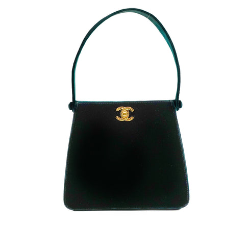 VINTAGE CHANEL TURN LOCK HAND BAG GREEN VELOUR GOLD HARDWARE 90342583
