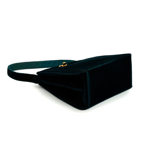 VINTAGE CHANEL TURN LOCK HAND BAG GREEN VELOUR GOLD HARDWARE 90342583