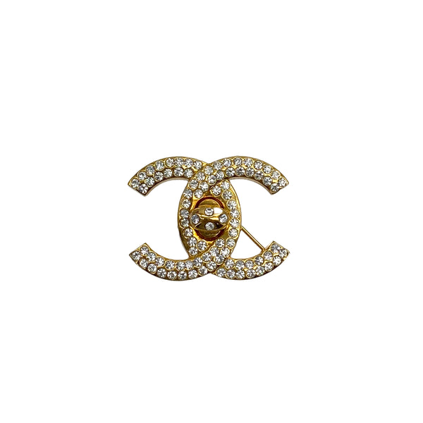 VINTAGE CHANEL TURN LOCK COCOMARK RHINESTONE BROOCH GOLD ACCESSORY 96A 90327604
