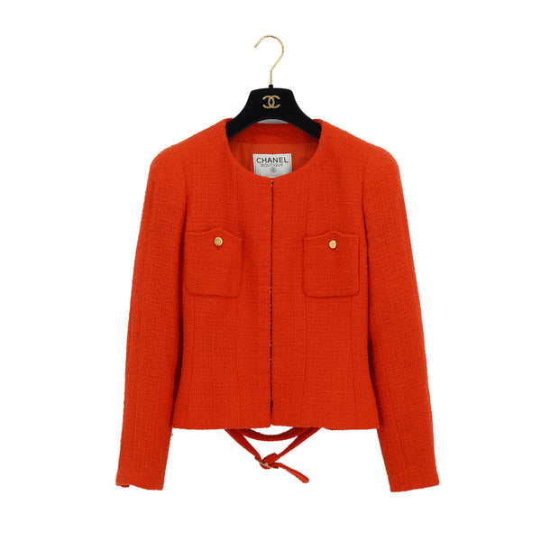 VINTAGE CHANEL TWEED JACKET RED WOOL 42 96A RTW 90332945