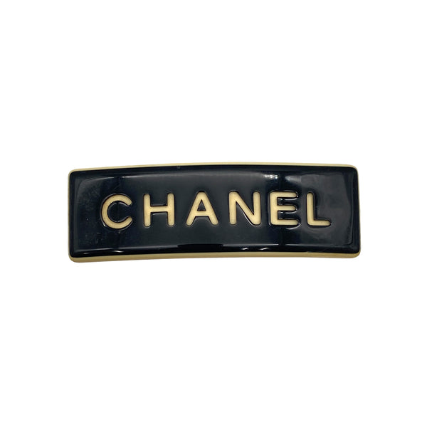 VINTAGE CHANEL VALLETTA LOGO BEIGE BLACK HAIR ACCESSORY 99P 90319676