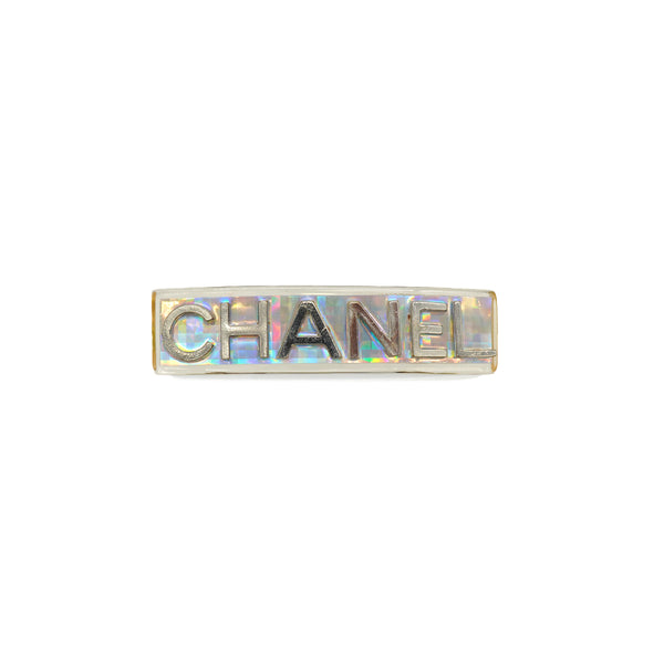 VINTAGE CHANEL VALLETTA LOGO SILVER CLEAR HAIR ACCESSORY 97P 90335010
