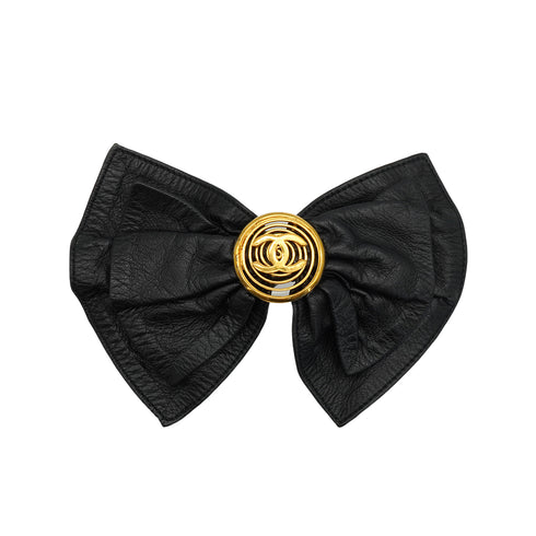 VINTAGE CHANEL VALLETTA RIBBON COCOMARK GOLD BLACK LEATHER HAIR ACCESSORY 94A 90340913
