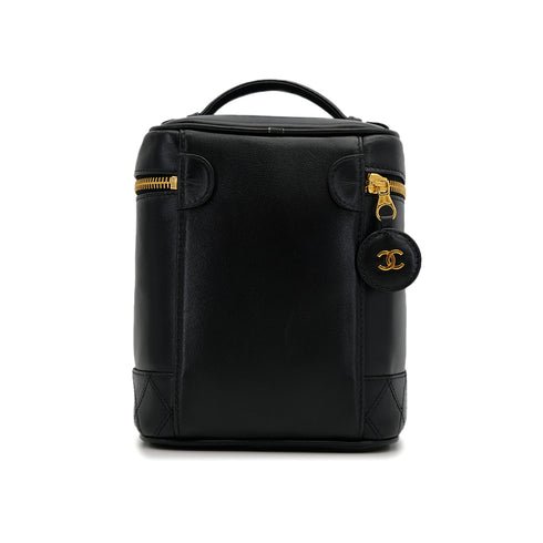 VINTAGE CHANEL VANITY BICOLORE HAND BAG BLACK LAMB SKIN 90313581
