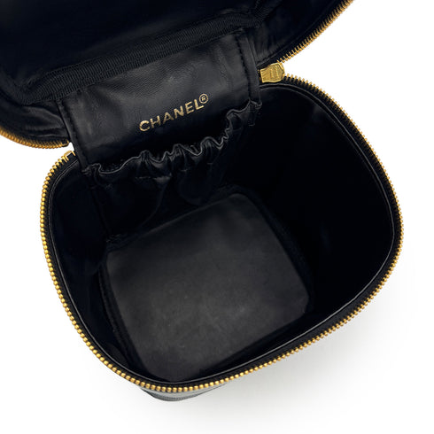 VINTAGE CHANEL VANITY BICOLORE HAND BAG BLACK LAMB SKIN 90313581