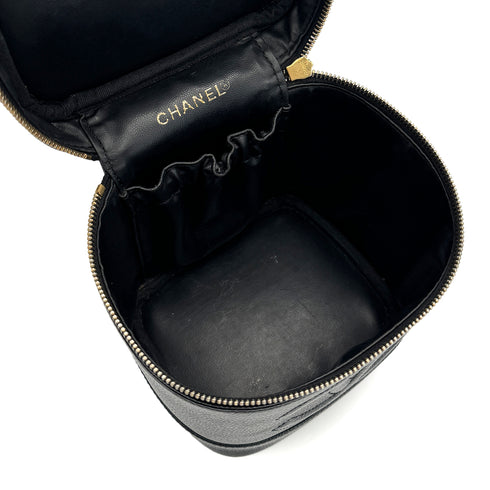 VINTAGE CHANEL VANITY HAND BAG BLACK CAVIAR SKIN 90319916