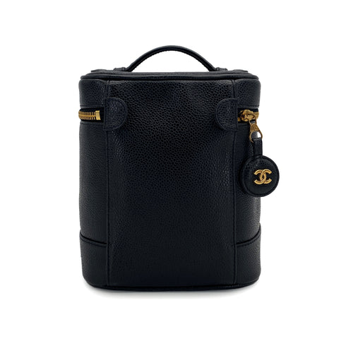 VINTAGE CHANEL VANITY HAND BAG BLACK CAVIAR SKIN 90324799