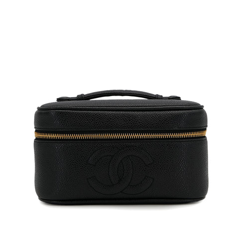 VINTAGE CHANEL VANITY HAND BAG BLACK CAVIAR SKIN 90325294