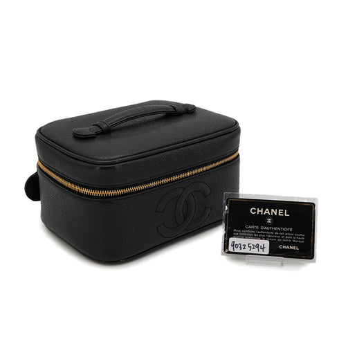 VINTAGE CHANEL VANITY HAND BAG BLACK CAVIAR SKIN 90325294