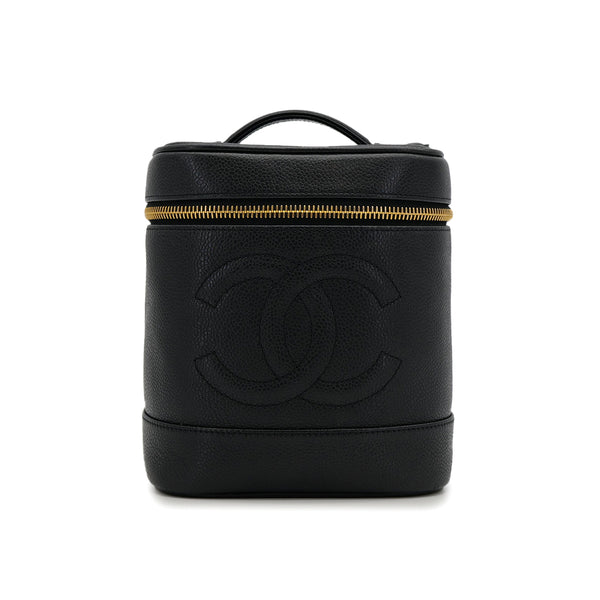 VINTAGE CHANEL VANITY HAND BAG BLACK CAVIAR SKIN 90313403