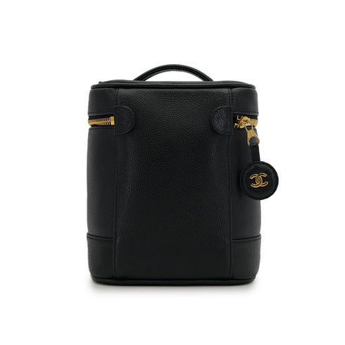 VINTAGE CHANEL VANITY HAND BAG BLACK CAVIAR SKIN 90313403