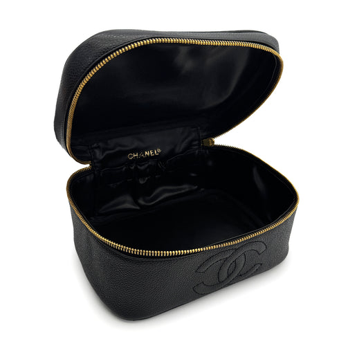 VINTAGE CHANEL VANITY HAND BAG BLACK CAVIAR SKIN 90313584