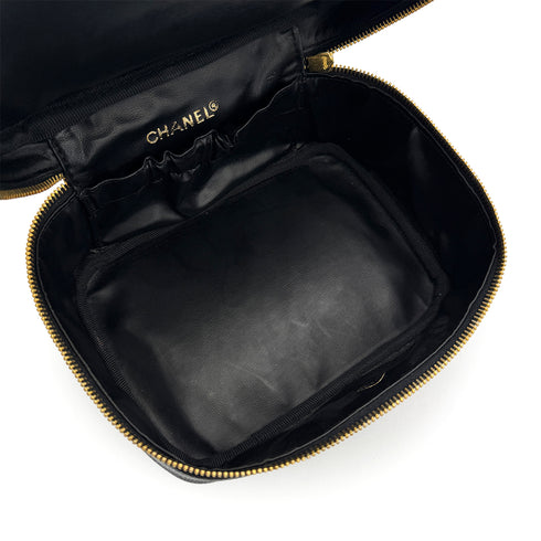VINTAGE CHANEL VANITY HAND BAG BLACK CAVIAR SKIN 90313584