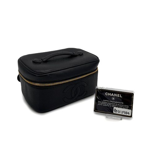 VINTAGE CHANEL VANITY HAND BAG BLACK CAVIAR SKIN 90313584