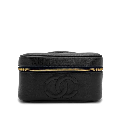 VINTAGE CHANEL VANITY HAND BAG BLACK CAVIAR SKIN 90325806