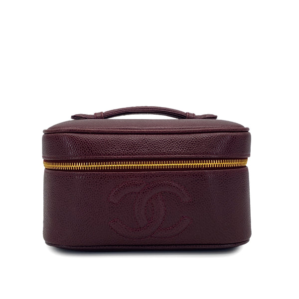 VINTAGE CHANEL VANITY HAND BAG BORDEAUX CAVIAR SKIN GOLD HARDWARE 90321625