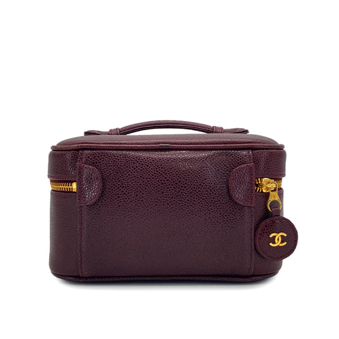 VINTAGE CHANEL VANITY HAND BAG BORDEAUX CAVIAR SKIN GOLD HARDWARE 90321625