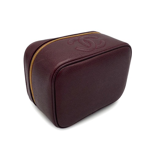 VINTAGE CHANEL VANITY HAND BAG BORDEAUX CAVIAR SKIN GOLD HARDWARE 90321625