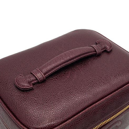 VINTAGE CHANEL VANITY HAND BAG BORDEAUX CAVIAR SKIN GOLD HARDWARE 90321625