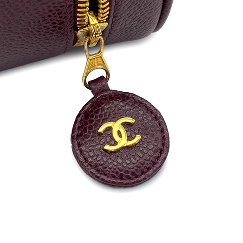 VINTAGE CHANEL VANITY HAND BAG BORDEAUX CAVIAR SKIN GOLD HARDWARE 90321625