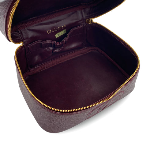 VINTAGE CHANEL VANITY HAND BAG BORDEAUX CAVIAR SKIN GOLD HARDWARE 90321625