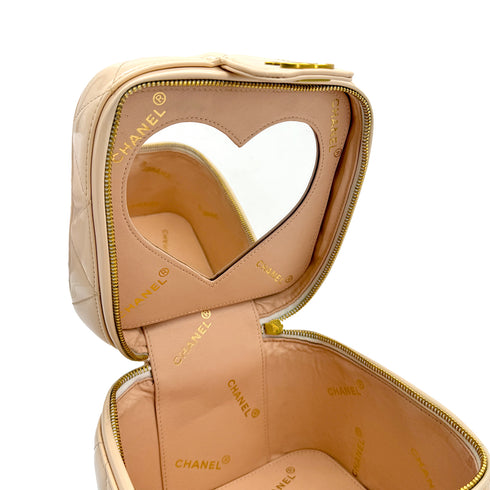 VINTAGE CHANEL VANITY HAND BAG COCOMARK HEART MIRROR IVORY ENAMEL 90314882
