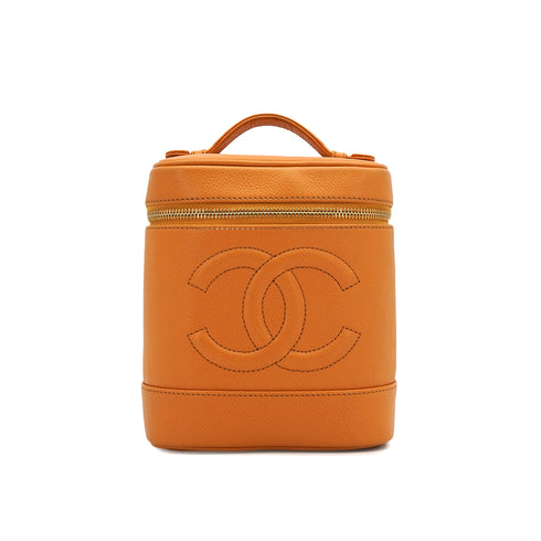 VINTAGE CHANEL VANITY HAND BAG ORANGE CAVIAR SKIN GOLD HARDWARE 90350341