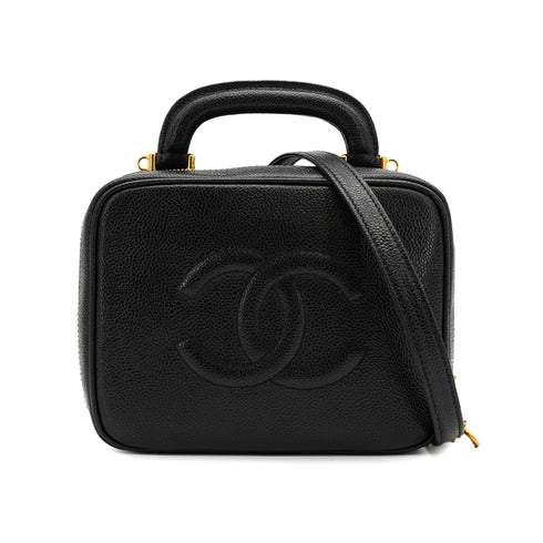 VINTAGE CHANEL VANITY HAND SHUOLDER BAG BLACK CAVIAR SKIN GOLD HARDWARE 90331860