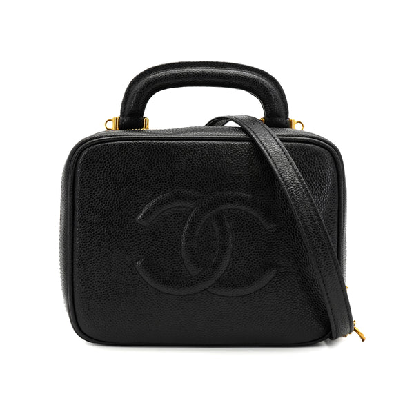 VINTAGE CHANEL VANITY HAND SHUOLDER BAG BLACK CAVIAR SKIN GOLD HARDWARE 90331860