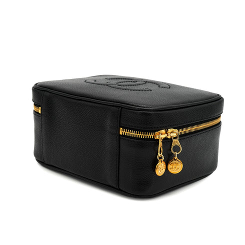 VINTAGE CHANEL VANITY HAND SHUOLDER BAG BLACK CAVIAR SKIN GOLD HARDWARE 90331860