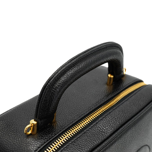 VINTAGE CHANEL VANITY HAND SHUOLDER BAG BLACK CAVIAR SKIN GOLD HARDWARE 90331860