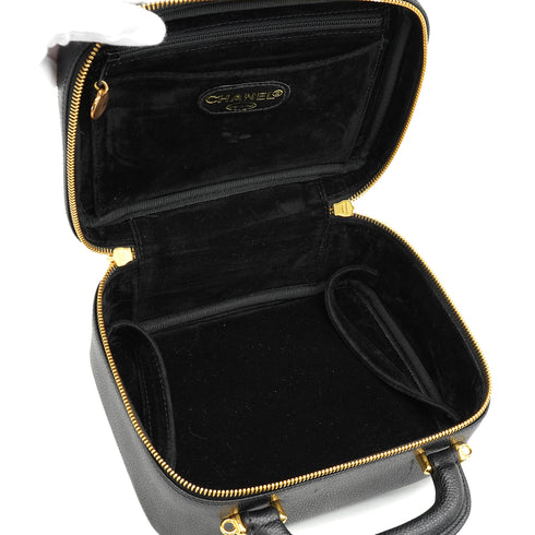 VINTAGE CHANEL VANITY HAND SHUOLDER BAG BLACK CAVIAR SKIN GOLD HARDWARE 90331860