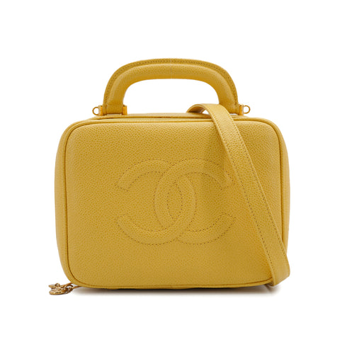 VINTAGE CHANEL VANITY HAND SHUOLDER BAG YELLOW CAVIAR SKIN GOLD HARDWARE 90335288