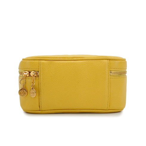 VINTAGE CHANEL VANITY HAND SHUOLDER BAG YELLOW CAVIAR SKIN GOLD HARDWARE 90335288