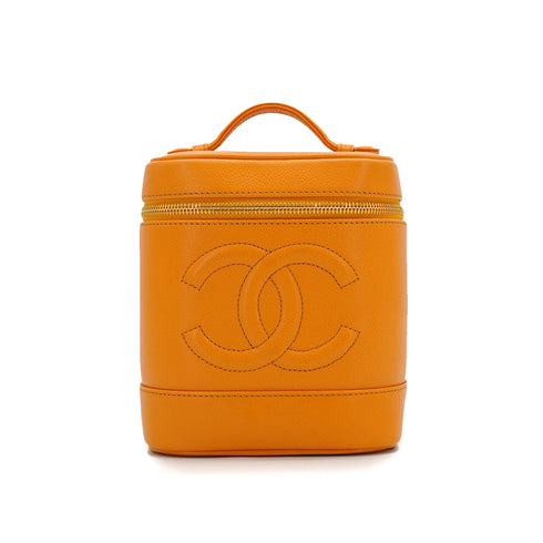 VINTAGE CHANEL VANITY HAND SHUOLDER BAG YELLOW CAVIAR SKIN GOLD HARDWARE 90346987