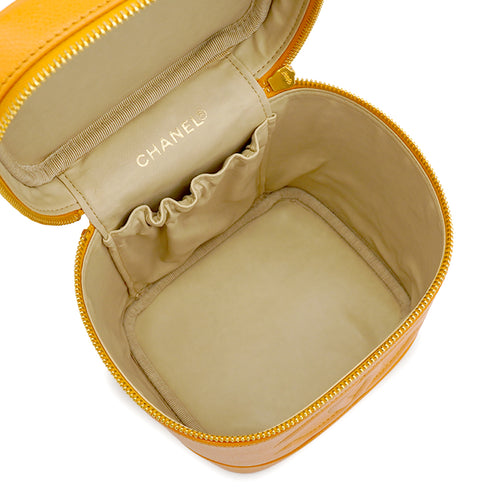 VINTAGE CHANEL VANITY HAND SHUOLDER BAG YELLOW CAVIAR SKIN GOLD HARDWARE 90346987