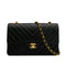 VINTAGE CHANEL CHEVRON V STITCH CHAIN SHOULDER BAG BLACK LAMB SKIN GOLD HARDWARE 90321162