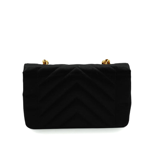 VINTAGE CHANEL V STITCH RHINESTONE COCOMARK BIJOU CHAIN SHOULDER BAG BLACK SATIN GOLD HARDWARE 90343941